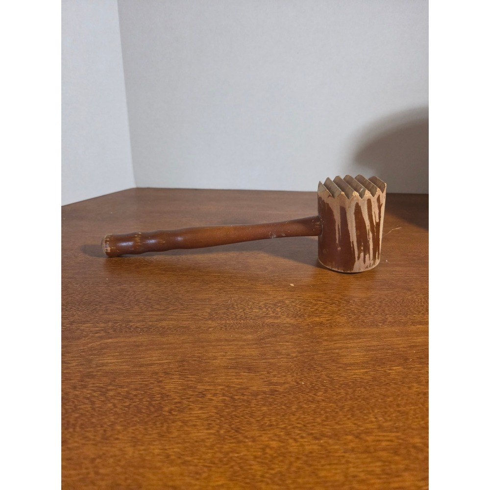 Vintage Wooden Meat Tenderizer Mallet Farmhouse Kitchen Tool Brown Dual Sided